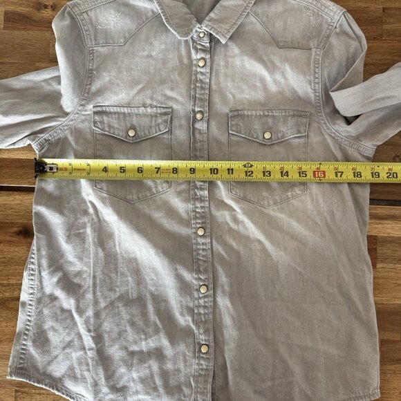 Allsaints Womens Long Sleeve Gray Shirt Sz 10 US Snap Button Edgy Grunge Capsule - Picture 4 of 16